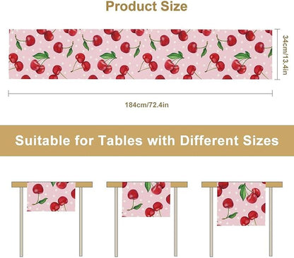 Red Cherry Table Runner, Tropical Fruit Polka Dot Print Table Runner for Birthday Party Dining Room Home Kitchen 13x90in