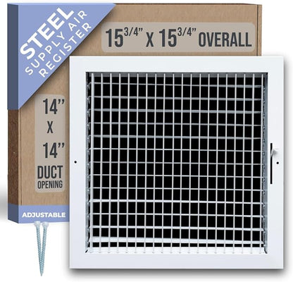 Fits 14x14 Duct Opening Steel Adjustable Air Supply Grille by Handua | Register Vent Cover Grill for Sidewall and Ceiling | White | Outer Dimensions: 15.75" X 15.75"