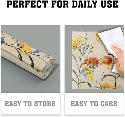 Floral Placemats Set of 4 Vintage Floral Summer Flowers Yellow Placemats for Kitchen Table Linen Placemats Washable Non-Slip Heat Resistant Place Mats for Party Kitchen Dining Decorations 18x12 Inch
