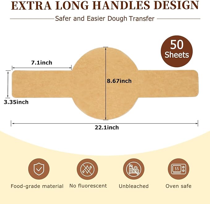 Parchment Bread Sling for Dutch Oven, BlissBoard Disposable Bread Baking Mat with Long Handles, 50 Pcs Unbleached Parchment Paper for Air Fryer, Sourdough Transfer