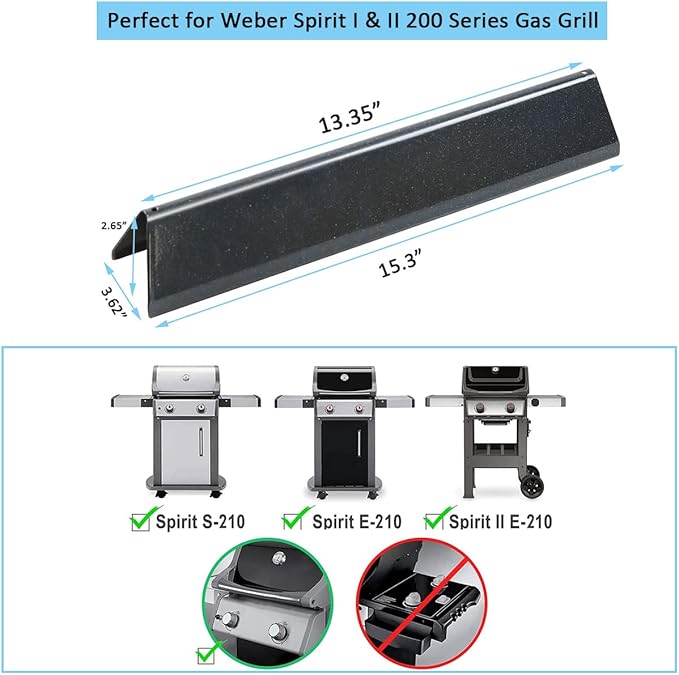 7635 15.3 Inch Flavorizer Bars for Weber Spirit I & II 200 Series Spirit E210 S210 E220 S220 Gas Grill with Front Control Knobs, Porcelain Enameled Heat Plate Flavor for Spirit 210 Replacement Parts