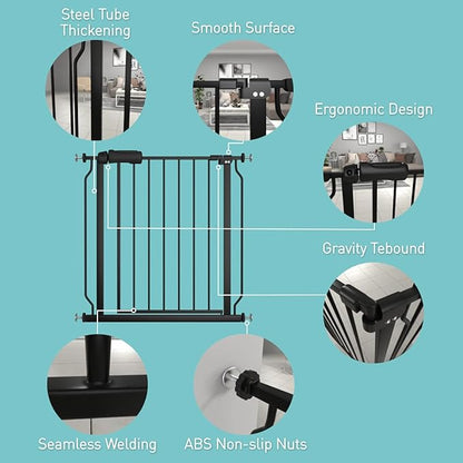 WAOWAO Baby Gate 33.86-38.58" Extra Wide Pressure Mounted Walk Through Swing Auto Close Safety Black Metal Toddler Kids Child Dog Pet Puppy for Stairs,Doorways,Kitchen