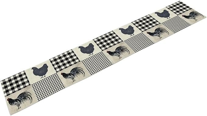 Farmhouse Rooster Table Runner, Vintage Rooster Retro Farmhouse Country Chicken Buffalo Checked Coffee Table Center Decor for Home Kitchen Dining Patio Holiday Party Table Decorations 13"x90"