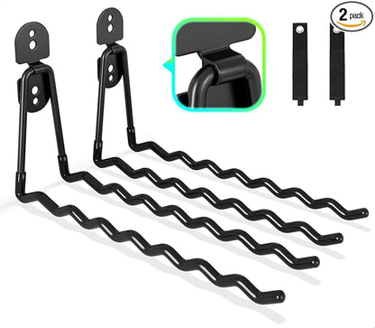 Garage Hooks, Large 2-Pack Shed Storage Hanger 11.8" Long Heavy Duty Wall Mount Double Holder with 2 Extension Cord Storage Straps, Organize Yard Utility Garden Tool Hanging Ladder Black