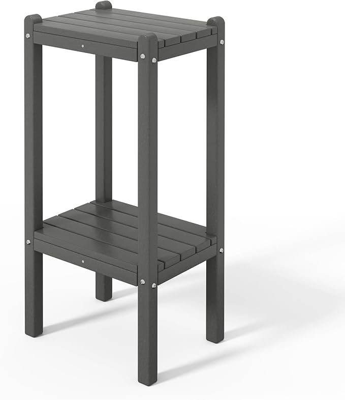 Costaelm Outdoor Side Table, 2-Tier Small Patio Coffee Tables for Outside, Outdoor End Tables for Patio, Adirondack Side Table for Outside, Outside Table for Pool, Porch, Garden, Gray