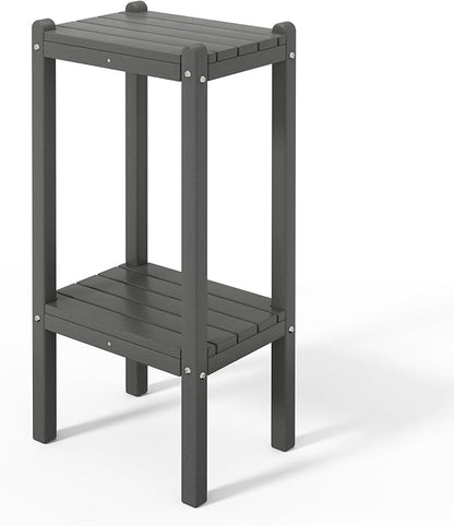Costaelm Outdoor Side Table, 2-Tier Small Patio Coffee Tables for Outside, Outdoor End Tables for Patio, Adirondack Side Table for Outside, Outside Table for Pool, Porch, Garden, Gray
