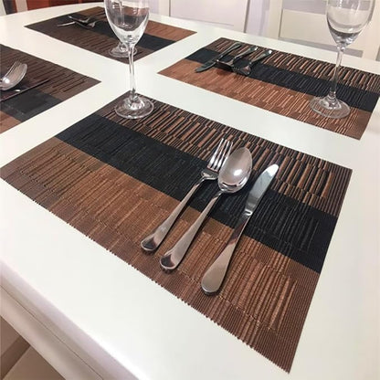 PIGCHCY Vinyl Placemats Set of 12 Washable Durable Kitchen Table Mats Easy to Clean Plastic Placemats for Dining Table (Brown)
