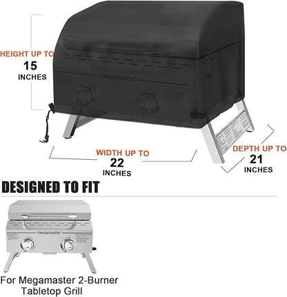 Table Top Grill Cover for Megamaster 2 Burner, Heavy Duty 600D Outdoor Waterproof Portable Tabletop Gas Grill Cover for Megamaster 2-Burner BBQ Accessories
