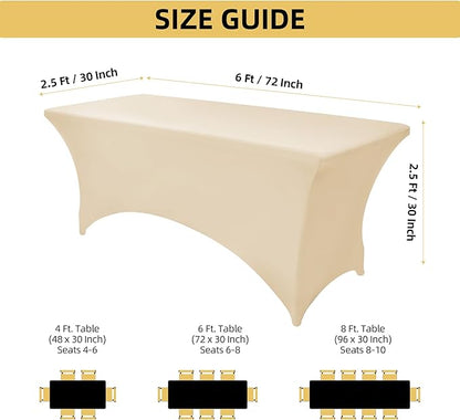 6-Pack 6ft Spandex Table Covers for Rectangle Standard Folding Tables - Wrinkle Resistant Stretch Tablecloths - Ultimate Fitted Table Protector for Parties, Trade Shows, Wedding