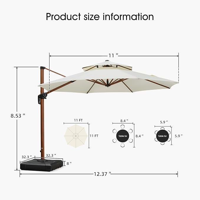 PURPLE LEAF Large 11ft Cream Cantilever Umbrella - Image 9