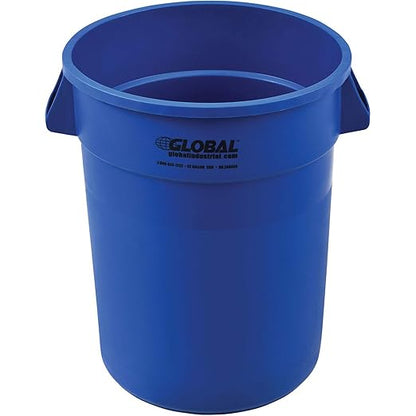 Global Industrial Commercial Round Trash Can, 32 Gallon Capacity, Plastic Garbage Can, Indoor and Outdoor Utility Trash Can, Blue, 21-3/4"W x 27-1/2"H, No Lid