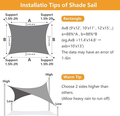12' x 16' Rectangle Sun Shade Sail, 185 GSM HDPE, Sand | 95% UV block, - Image 4