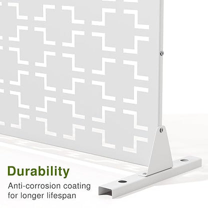 Casaphoria 72" H x 47" W Metal Outdoor Privacy Screen, Freestanding Decorative Divider for Patio, Deck, Balcony, and Garden with Stable Base, White Brick