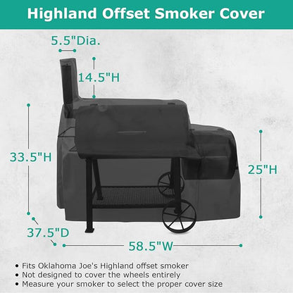 SunPatio Offset Smoker Cover, Outdoor Heavy Duty Waterproof Grill Cover Compatible for CharBroil Oklahma Joe's Highland and Horizon Grills, Charcoal BBQ Smoker Protector, All Weather Protection