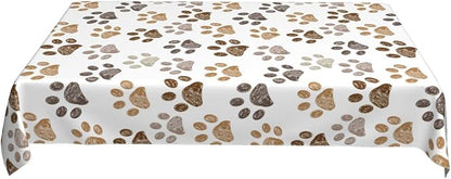 Worltoldb Dog Paw Print Tablecloths - Polyester Rectangular Table Cover - 90" x 60" - White - Animal Print, Formal - All-Season - Water Resistant, Durable - Wedding