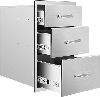 Outdoor Kitchen Drawers 14"Wx21"Hx23"D Flush Mount Access 3-Drawer BBQ Stainless Steel Drawers with Handle for Outdoor Kitchen Island or Grill Station