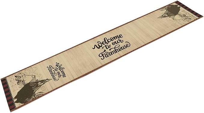 Rustic Farmhouse Table Runner, Vintage Barn Cottage Rooster Retro Farm Country Chicken Wooden Plank Coffee Table Center Decor for Home Kitchen Dining Patio Holiday Party Table Decorations 13"x108"