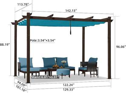 PURPLE LEAF Pergola 10' X 12' Aluminum Retractable Canopy, Turquoise Blue | UV - Image 6