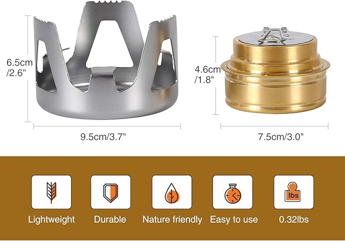 REDCAMP Mini Alcohol Stove for Backpacking, Lightweight Brass Spirit Burner with Aluminium Stand for Camping Hiking