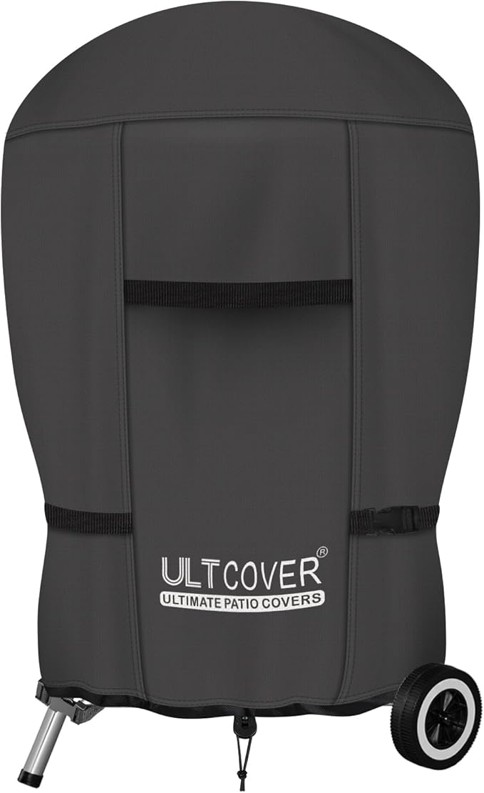 ULTCOVER Outdoor Waterproof Charcoal Kettle Grill Cover for Most 26 inch Round Smoker Size Up to 33” Dia x 38” H, Black