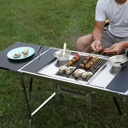 WILD JOURNEY Camping Charcoal Grill for IGT Table, Folding Barbecue Grill with Carry Bag, Portable BBQ Grill for Outdoor Car Camping Cooking Tailgating