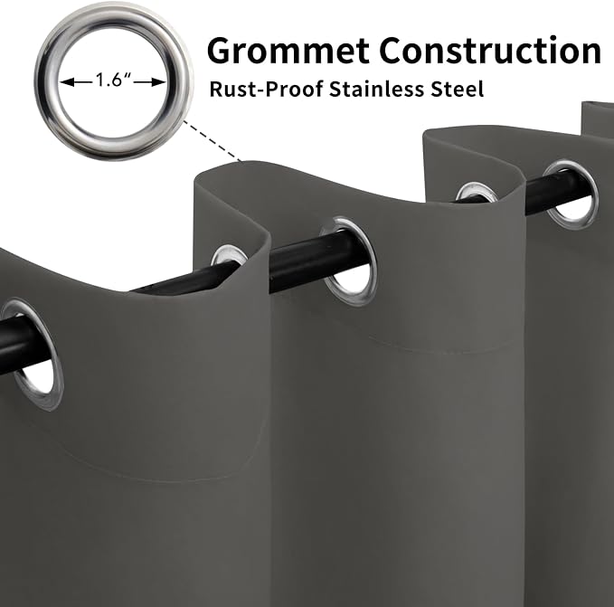 Easy-Going 100% Waterproof Outdoor Curtains 110x108 inch, Dark Grey | Windproof - Image 3