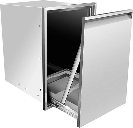 Outdoor Kitchen Drawers, Flush Mount Triple Access BBQ Drawers With Stainless Steel Handle, BBQ Island For BBQ Island Patio Grill Station,Trash Drawer