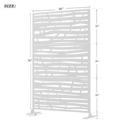 Casaphoria 72" H x 47" W Metal Outdoor Privacy Screen, Freestanding Decorative Divider for Patio, Deck, Balcony, and Garden with Stable Base, White Jungle