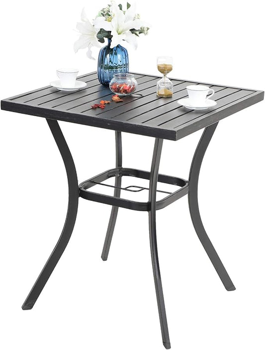 PHI VILLA Outdoor Patio 31" Square Height Bar Table with Umbrella Hole, 36" Height Coating Old Craft for Garden