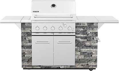 SPIRE Premium 5 Burner Built In Gas Grill Island Head, Stainless Steel 30" Barbeque Grill with Rear Burner, 63,000 BTUs, 758 SQ In Racks, Propane Grill with Dual Fuel Compatibility (Gray) – 860-0032A