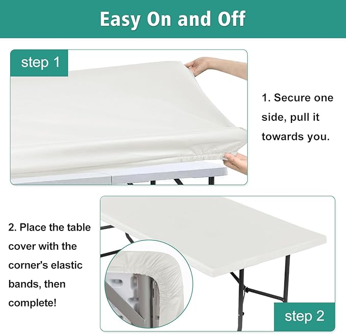 LUSHVIDA 2 Packs Vinyl Card Tablecloth with Flannel Backing 34x34 inch - Waterproof Plastic Picnic Table Cover for Square Folding Table Cloth with Elastic Corners, Ivory