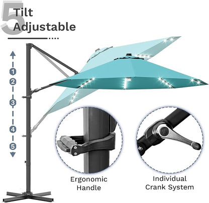 Devoko 10ft Solar LED Patio Umbrella, Round Cantilever Outdoor Umbrella - Image 6