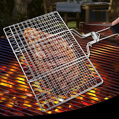 Fish Grilling Basket, BBQ Stainless Steel Barbecue Basket, Foldable Handle - Image 7