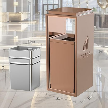 Commercial Trash Can - 42L Heavy Duty Stainless Steel Garbage Bin with Lid & Liner, Fingerprint-Resistant Indoor Outdoor Waste Container for Restaurant,Hotel,Shopping mall,13"x13"x30"