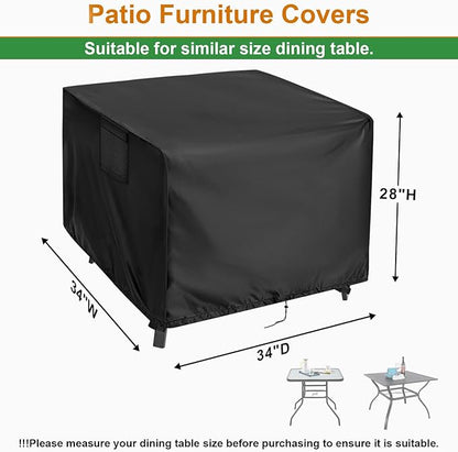 Outdoor Table Cover Square 34 inch Patio Table Cover Waterproof Patio Furniture Covers Rectangular for Outside Small Table and Chair Sets, Fire Pit, Coffee Table, Ottoman-34"L x 34"W x 28"H