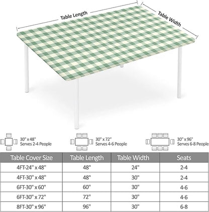 Rectangle Table Cloth Cover Waterproof Elastic Fitted Polyester Fitted Tablecloths for 6 Foot Tables for Indoor,Picnic, Camping, Outdoor （72" x 30"，Green Grid）