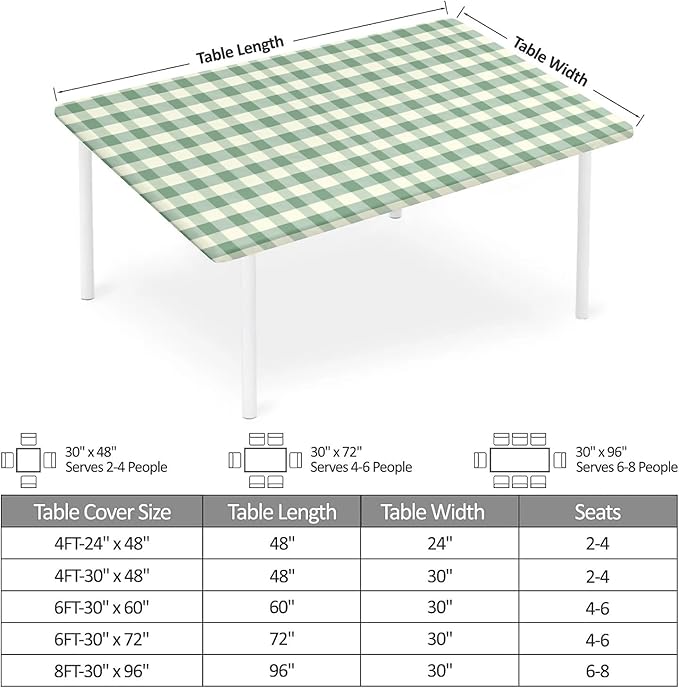 Rectangle Table Cloth Cover Waterproof Elastic Fitted Polyester Fitted Tablecloths for 4 Foot Tables for Indoor,Picnic, Camping, Outdoor （48" x 24"，Green Grid）