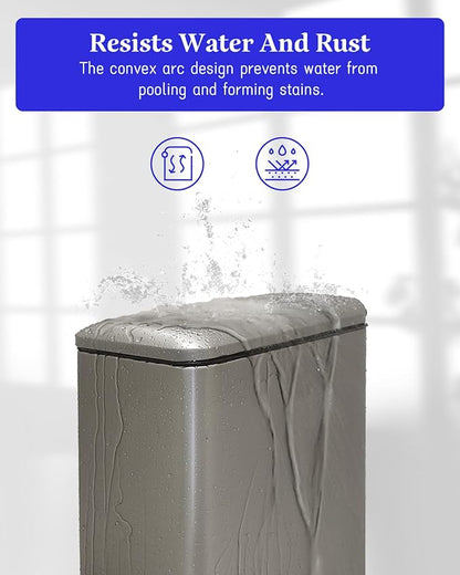 Trash Can, 2.6 Gallon Bathroom Trash Can with Lid, Stainless Steel Garbage Can with Removable Liner, 10 Liter Rectangle Step Trash Bin for Office, Bedroom, Living Room, Dorm, Kohler Grey