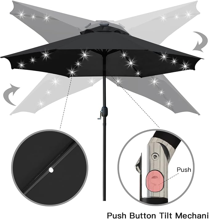Sunnyglade 9' Solar LED Patio Umbrella, 8 Ribs, Tilt & Crank | 9Ft Patio - Image 3
