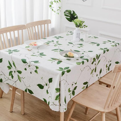 TruDelve Heavy Duty Vinyl Table Cloth Plastic Table Cloth for Kitchen Dining Table Wipeable PVC Waterproof Tablecloth for Rectangle Table (54'' x 72'', Green Leaves)