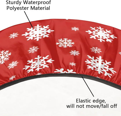 Christmas Snowflake Red White Round Table Cloth Cover, Elastic Edge Waterproof Wipeable Tablecloths 45"-56" Polyester Tablecloth for Party Restaurant Banquet Holiday Camping Outdoor Picnic