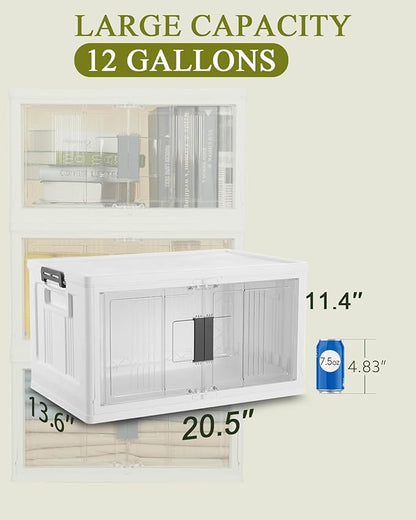 OlarHike 48QT Lockable Storage Bins with Lids - Folding Storage box with Doors and Wheels, Collapsible Plastic Storage Bins for Closets, Stackable Storage Organizer, Storage Containers, 4 Pack Cubes