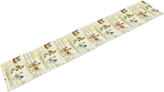 Farmhouse Rooster Table Runner, Sunflower Rooster Retro Farmhouse Sun Country Wooden Fence Chicken Coffee Table Center Decor for Home Kitchen Dining Patio Holiday Party Table Decorations 13"x72"