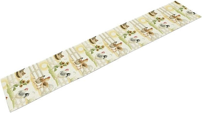 Farmhouse Rooster Table Runner, Sunflower Rooster Retro Farmhouse Sun Country Wooden Fence Chicken Coffee Table Center Decor for Home Kitchen Dining Patio Holiday Party Table Decorations 13"x36"