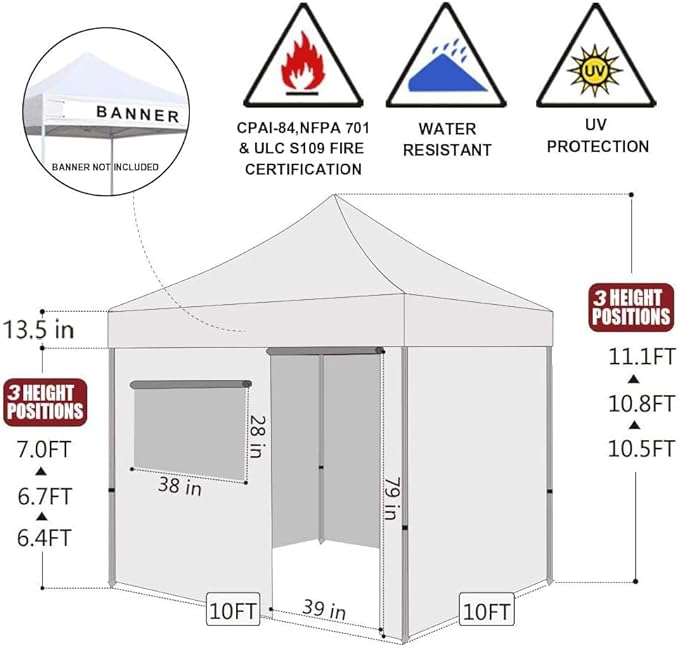 Eurmax USA 10'x10' Pop-up Canopy Tent Commercial Instant Canopies with 4 Removable Zipper End Side Walls and Roller Bag, Bonus 4 SandBags(Red)