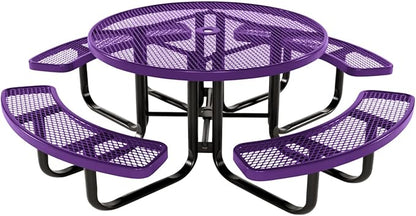 COATEDOUTDOORFURNITURE Heavy-Duty Portable Outdoor Kids Table with Umbrella Hole, Expanded Metal Kids Picnic Table, Commercial-Grade, Made in America (46 in, Round, Childrens, Purple)