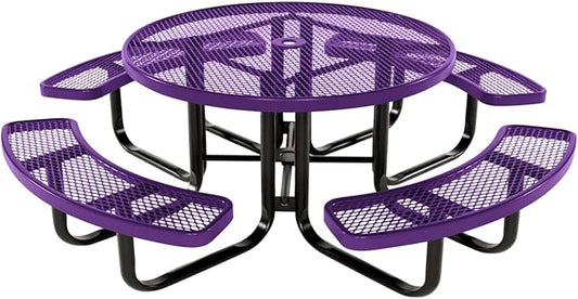 COATEDOUTDOORFURNITURE Heavy-Duty Portable Outdoor Kids Table with Umbrella Hole, Expanded Metal Kids Picnic Table, Commercial-Grade, Made in America (46 in, Round, Childrens, Textured Purple)