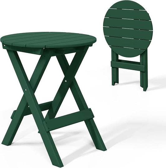 Costaelm Paradise HDPE Outdoor 24.5 Inch Round Portable Folding Patio Dining Table, Dark Green