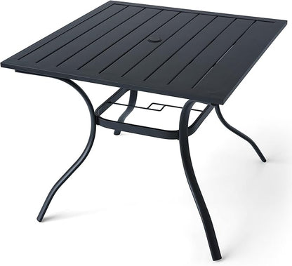 Patio Dining Square Table Outdoor Steel Table with Umbrella Hole 35" x 35" x 28" - Black