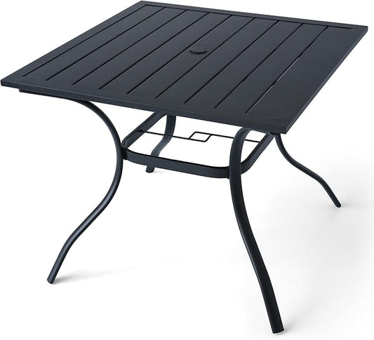 Patio Dining Square Table Outdoor Steel Table with Umbrella Hole 35" x 35" x 28" - Black